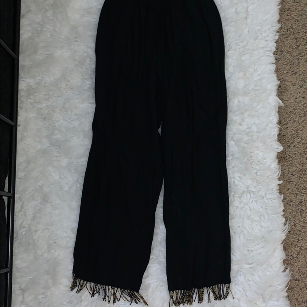 Wide Leg Loose Pants Beaded Fringe Bottom